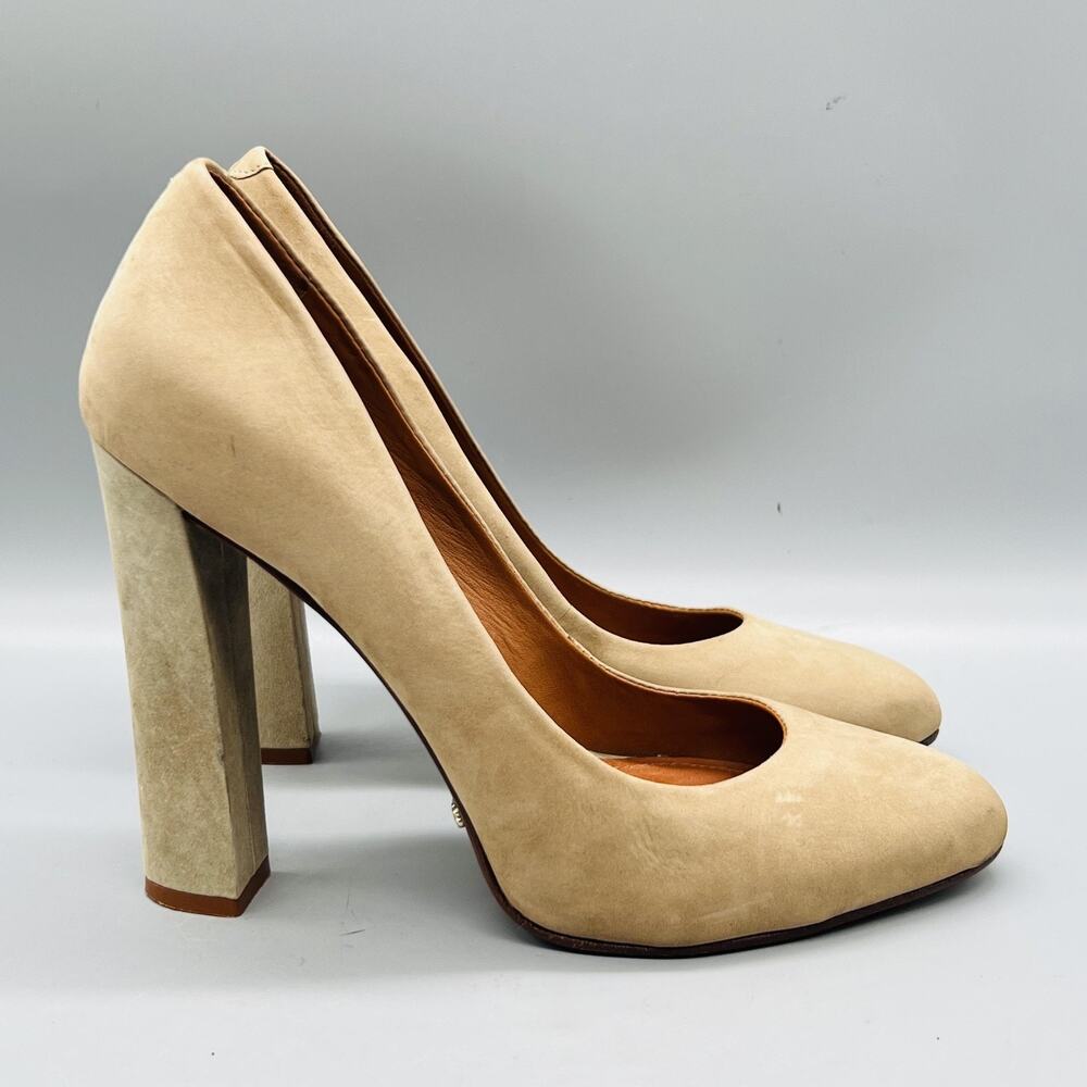 Schutz Shoes Womens 8 Beige Suede Block Heel Dress Pumps Round Toe Slip On